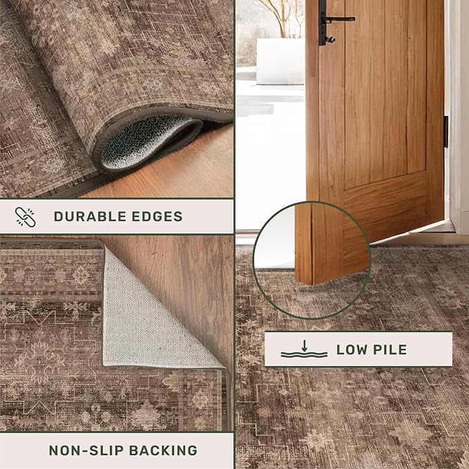 Brown Boho Washable 3x6 Entryway Runner Rug, Indoor Hallway Kitchen Floor Rug