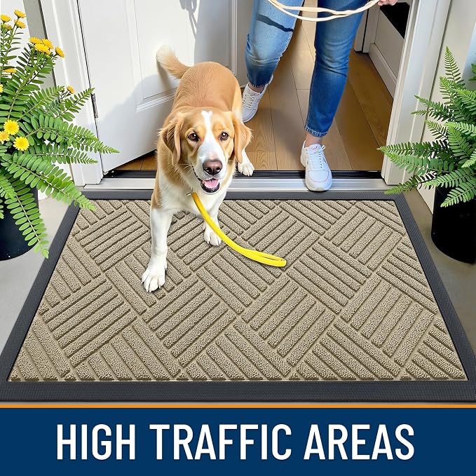 OLANLY Front Door Mat Outside Entrance 47x32, Heavy Duty Sturdy Natural Rubber