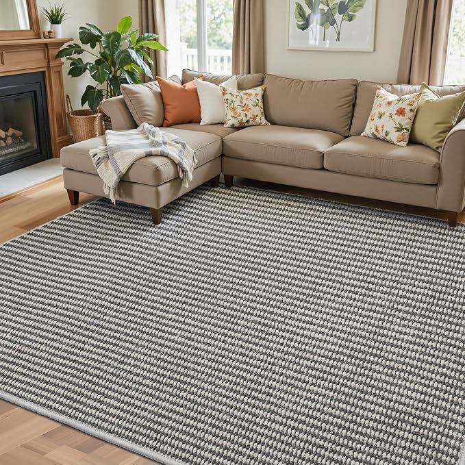 Faux Jute Area Rug 6'x9', Washable & Non-Slip, No Odor. Farmhouse Boho Style