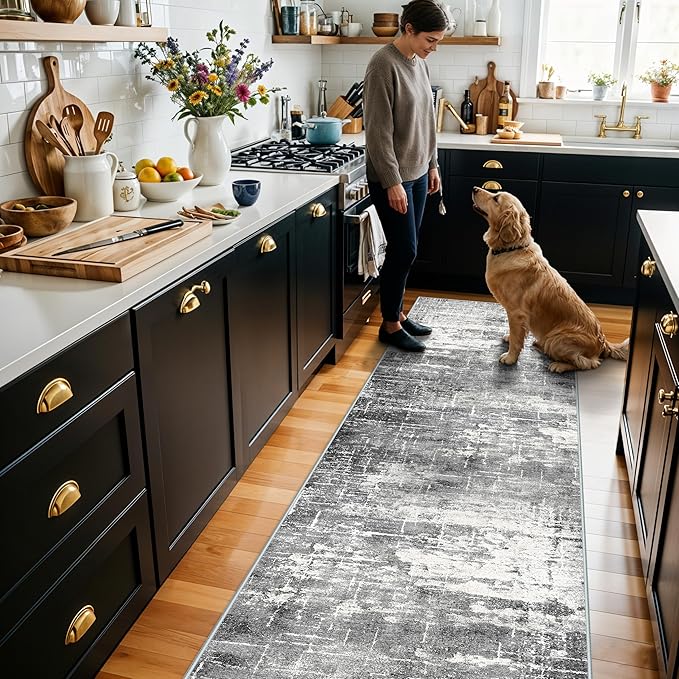 Washable 2X10 Kitchen Area Rug: Entryway Abstract Rug Runner Soft Bedroom