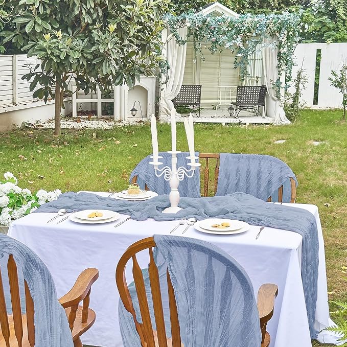 IVAPUPU Dusty Blue Table Runner 120 Inches