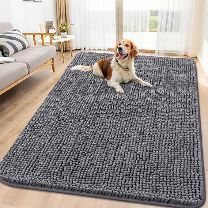 Smiry Dog Door Mat for Muddy Paws 70x35, Absorbent Dirt Trapper, Non-Slip
