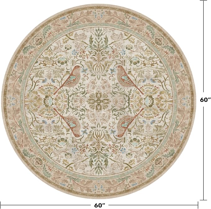Hazo Haus Beige 5ft Round Rug for Living Room