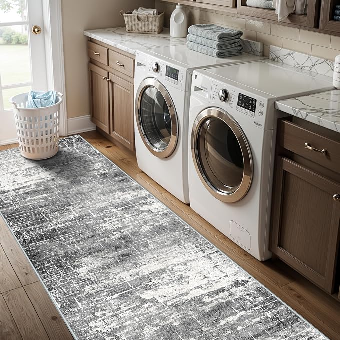 Washable 2X10 Kitchen Area Rug: Entryway Abstract Rug Runner Soft Bedroom