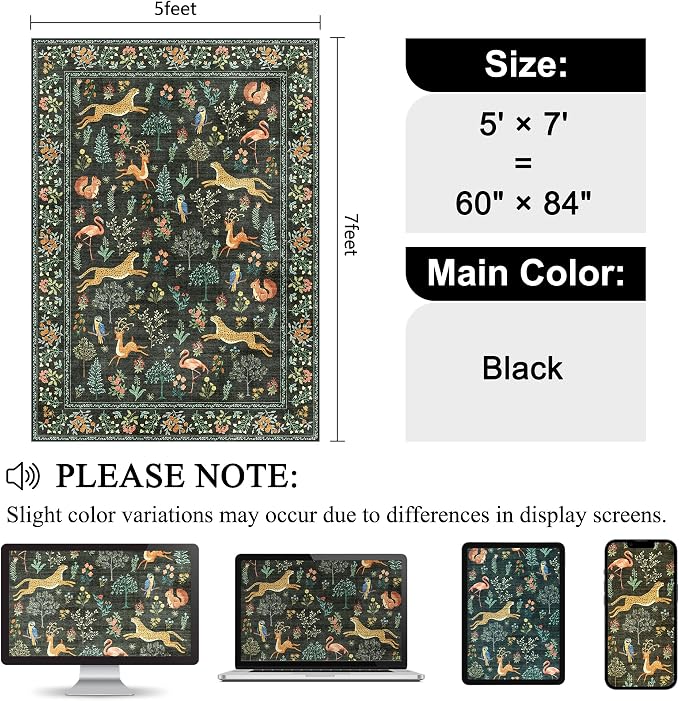DUKINO 5x7 Rug, Washable Animal Living Room Rug