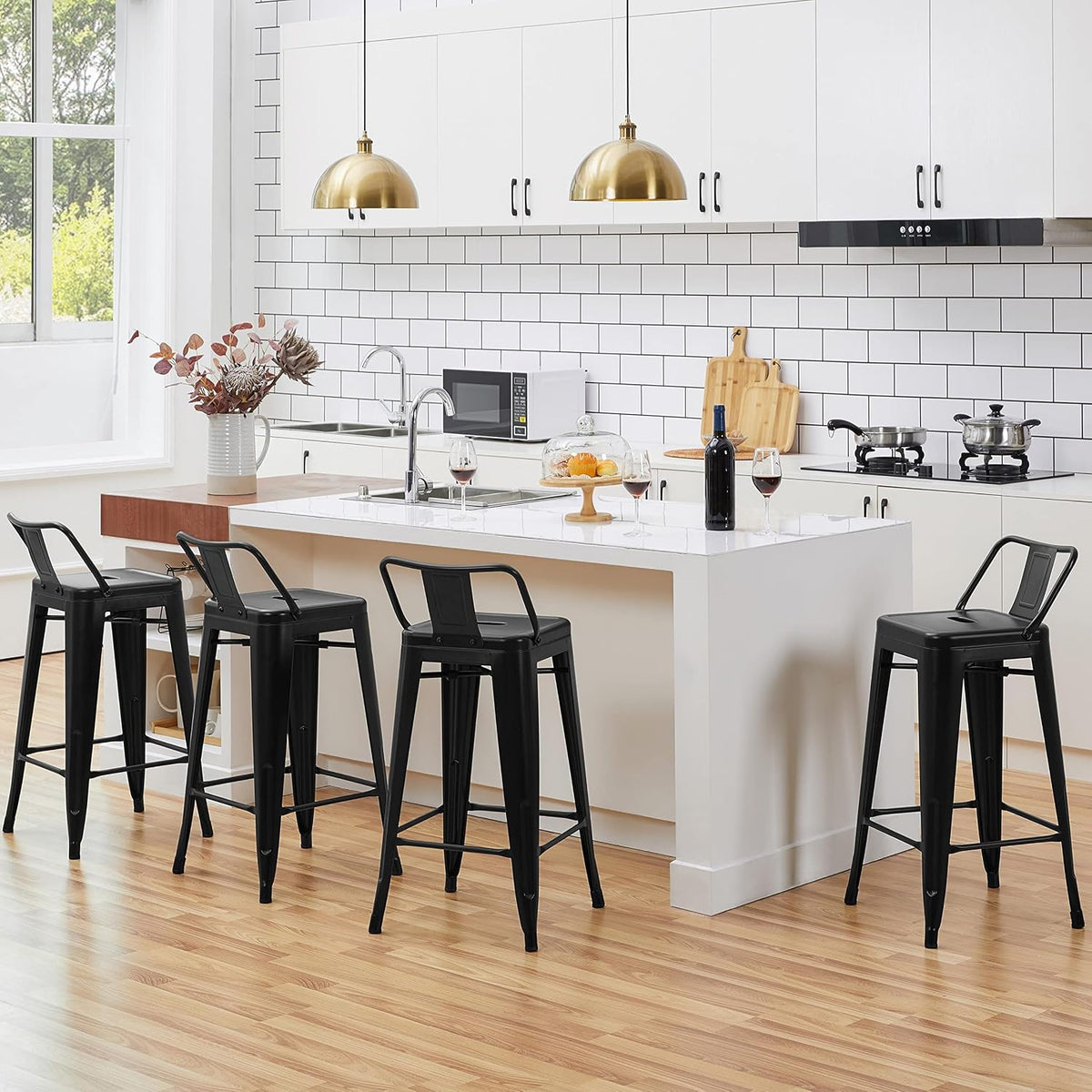 Yaheetech 26 Inch Metal Bar Stools Set of 4 Bar Chairs with Low Back, Black