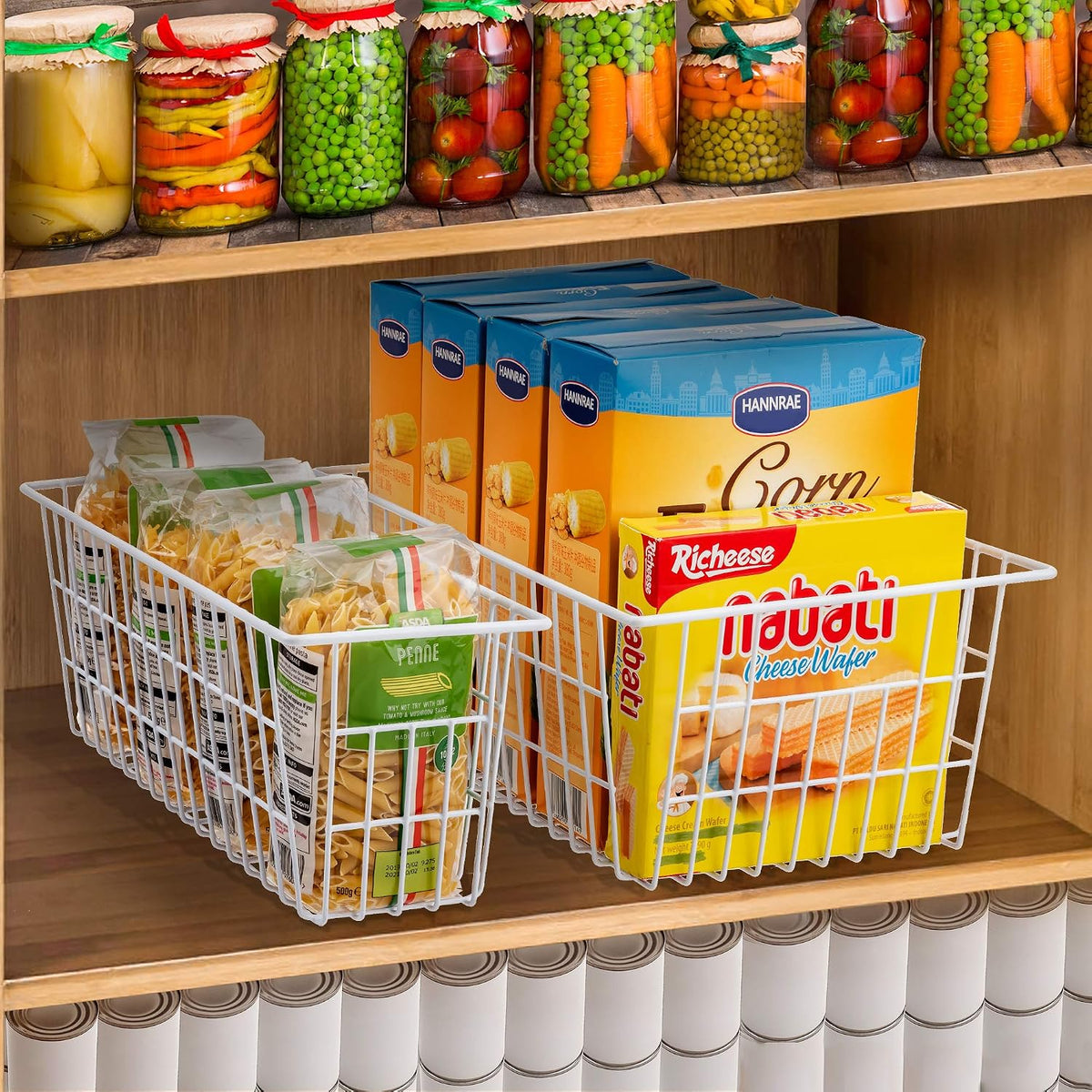 iPEGTOP Wire Storage Freezer Baskets, Set of 6 Large 15.4" Farmhouse Organizer Storage Bins Fridge Basket Rack with Handles for Kitchen Cabinets, Pantry, Office, Bathroom Organization - White