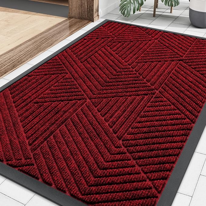 Smiry Front Door Mat Outside Entrance, Heavy Duty Sturdy Natural Rubber Doormat