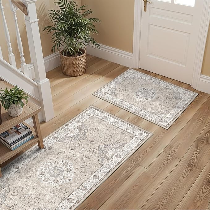 2-Piece Kitchen Runner Rug Set: Washable Non-Slip Floor Mats