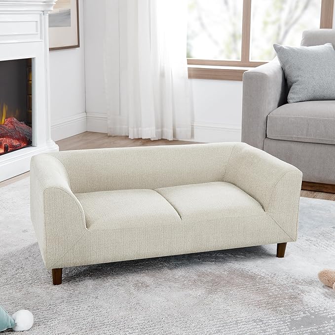 Pet Sofa with Backrest and Armrests,Modern Rectangular Pet Sofa Suitable for Small and Medium Dogs,Soft Cushion Comfortable Dog Sofa for Living Room,Beige