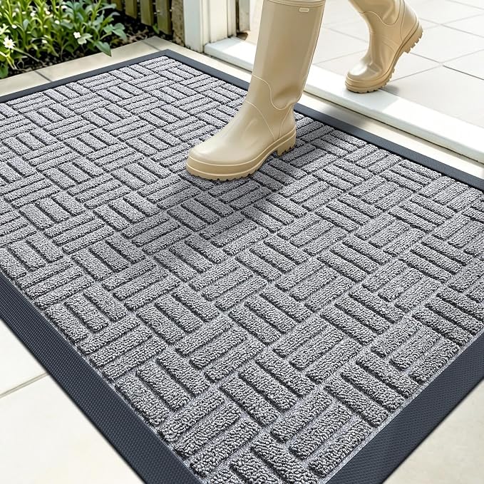 OLANLY Front Door Mat Outside Entrance 35x23, Heavy Duty Sturdy Natural Rubber