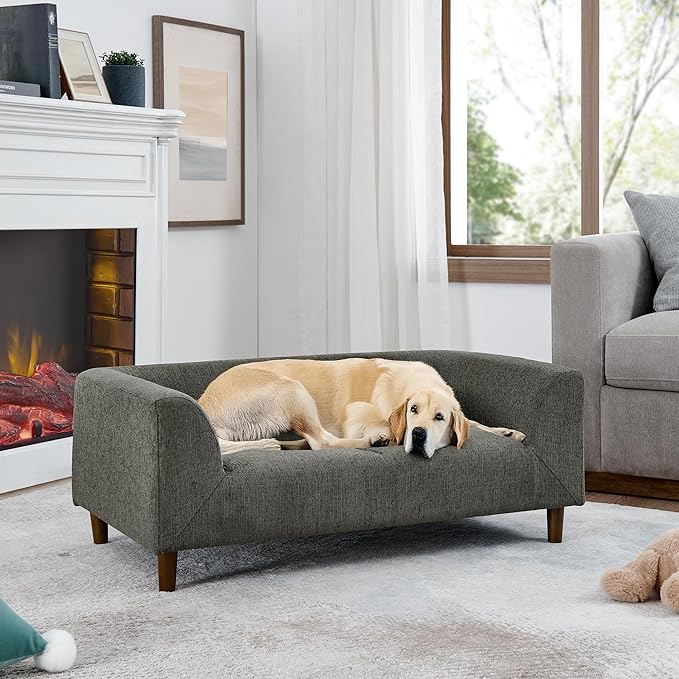 Dog Couch for Medium & Large Dogs, Modern Pet Sofa with Armrest & Backrest, Short Leg Design Linen Fabric Dog Bed Furniture, 39.5" Washable Pet Couch (Dark Grey)