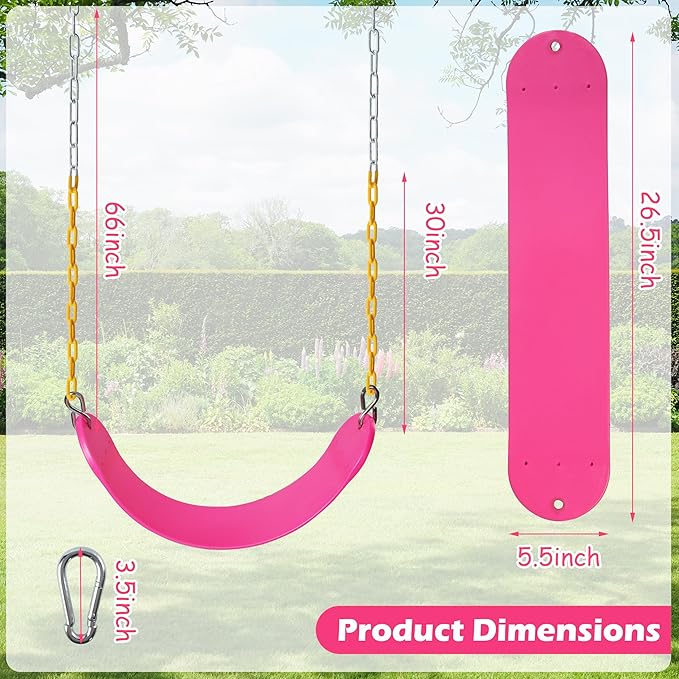 Sunnyglade 2PCS Swings Seats Heavy Duty with 66" Chain, Playground Swing Set Accessories Replacement with Snap Hooks, Support 250lb (2, Pink)