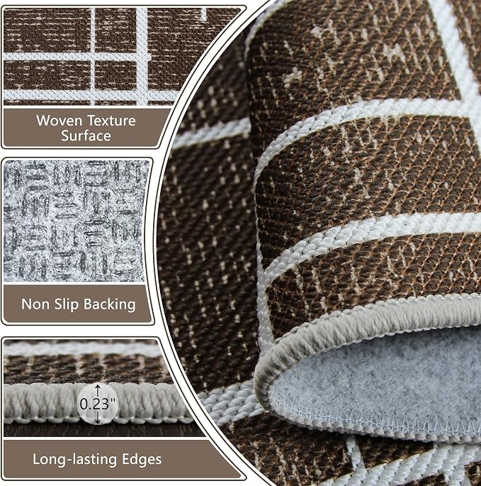 Brown 2x6 Runner Rug Non Slip, Modern Distressed Stripe Carpet Runners