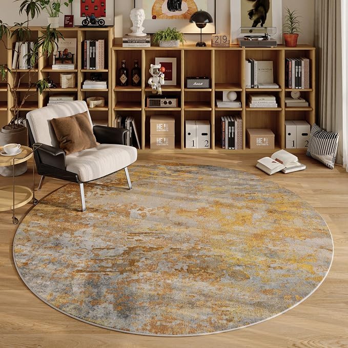 Beige Gold Round Area Rugs 4ft Washable Circle Rug
