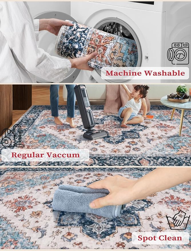SERISSA Runner Rug for Hallways, 3x8 Washable Non Slip Kitchen Runner Rug