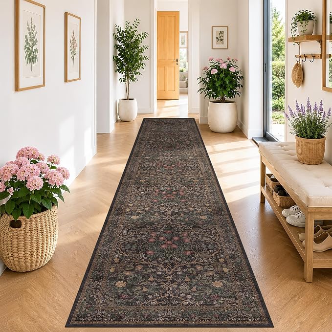 Brown Boho Washable 2x10 Hallway Runner Rug