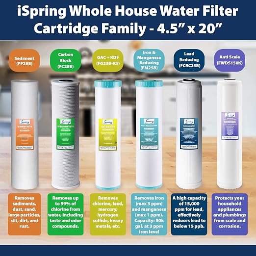 iSpring FC25B Whole House Water Filter, CTO Carbon Block, 20” x 4.5”