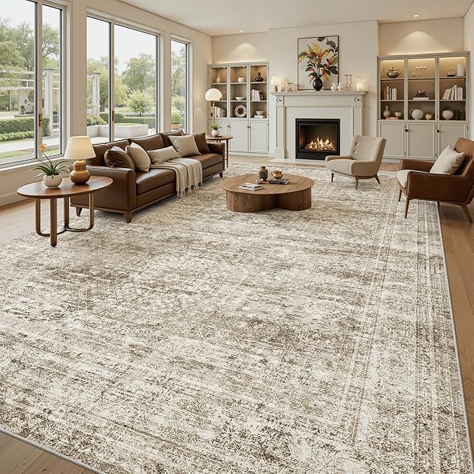 Soalmost 12x15 Washable Area Rug Brown Neutral Abstract Living Room Large