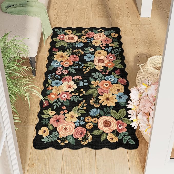 DUKINO 2x4 Washable Runner Rugs, Non Slip Floral Print Entryway Rug