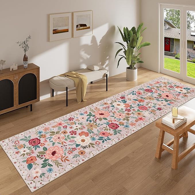 DUKINO Runner Rug for Hallway, 2.6x10 Washable Floral Long Kitchen Rug