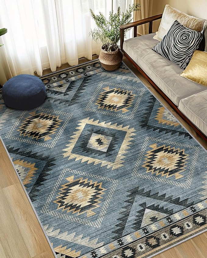 BESTSWEETIE Area Rug 8x10 Rug Machine Washable Non-Slip Low Pile Print Pattern