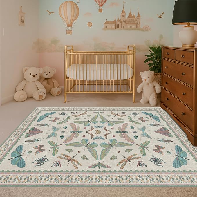 Light Blue and Pink Rug 4x6 Rugs