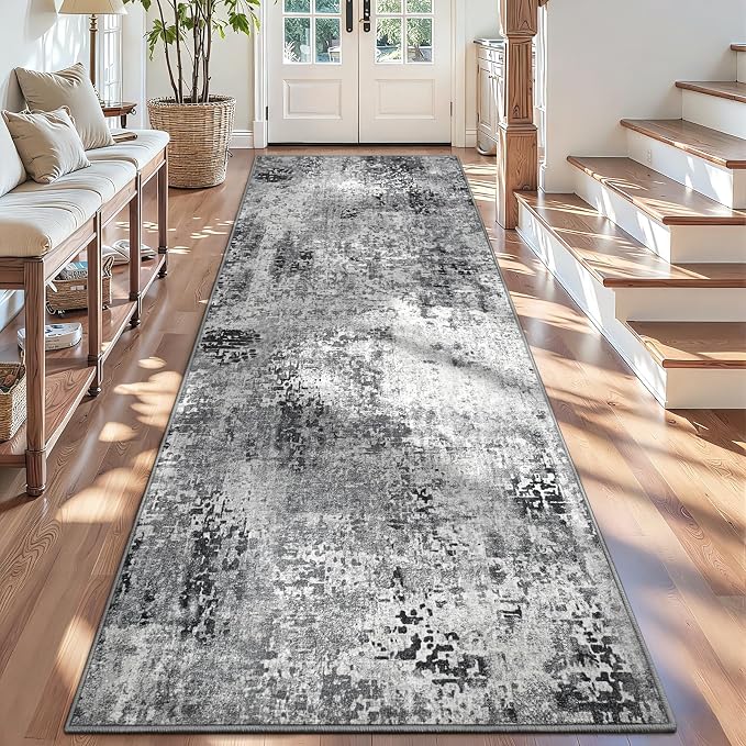 3x12 Grey Rug Runners for Hallways Kitchen Runner Rug Non Slip Washable Black