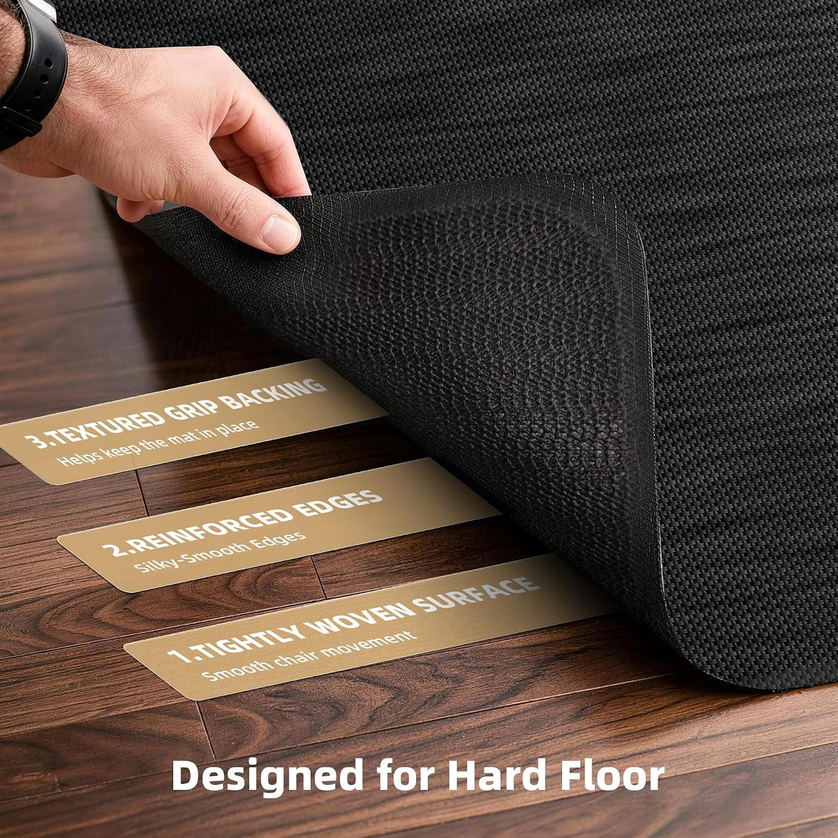 Office Chair Mat for Hardwood Floor 36" x 48", Black PVC Floor Protector