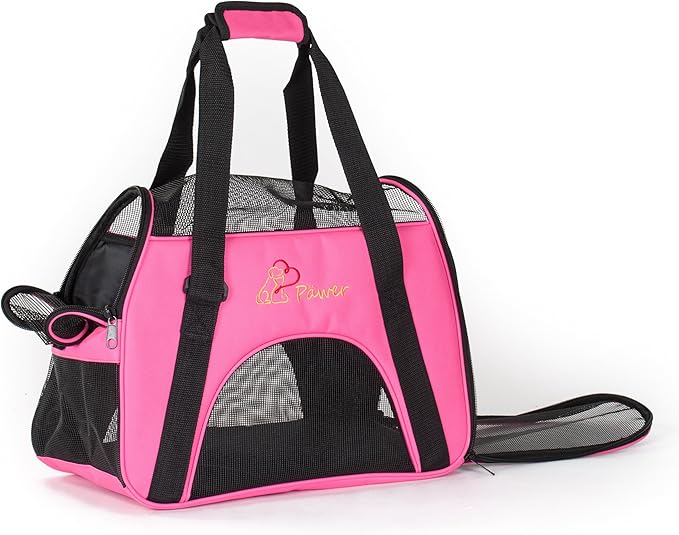 Pawer Soft-Sided Pet Carrier for Cat and Small Dog,Hot Pink Color,Medium Size,Washable Cloth Airline Approved Travel Tote,with 2 Mesh Opens and a Strap for Carry,Multiple Colors Available