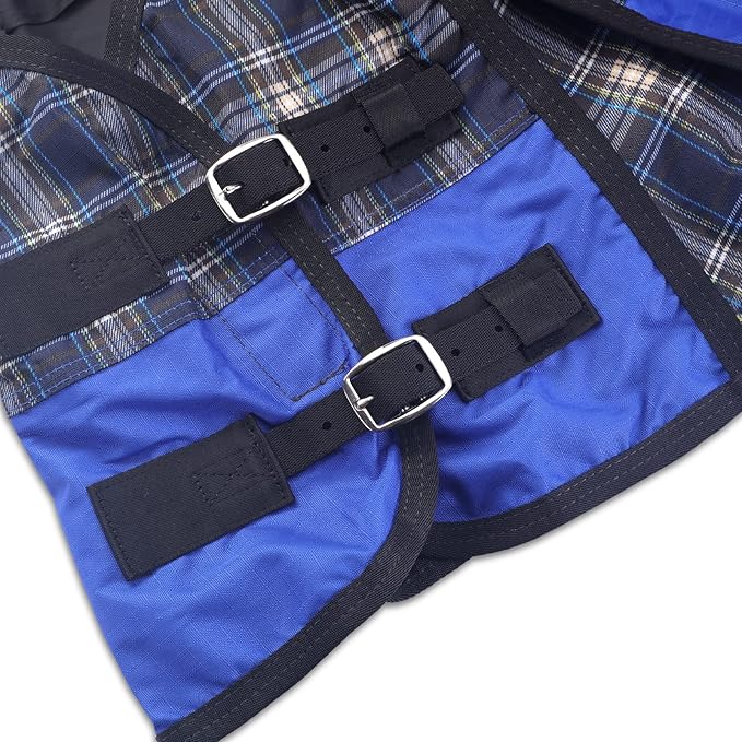600 Denier Ripstop Mini Horse Blanket - 0g Fill Lightweight, Waterproof Breathable Miniature Pony/Donkey Turnout Rain Sheet Blueplaid 36