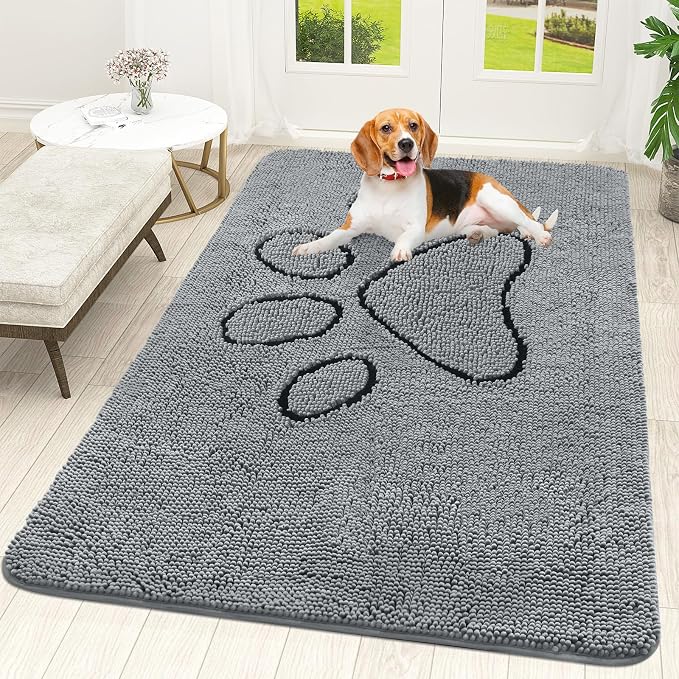 OLANLY Dog Door Mat for Muddy Paws 59x35, Paw Print Design, Absorbs Moisture