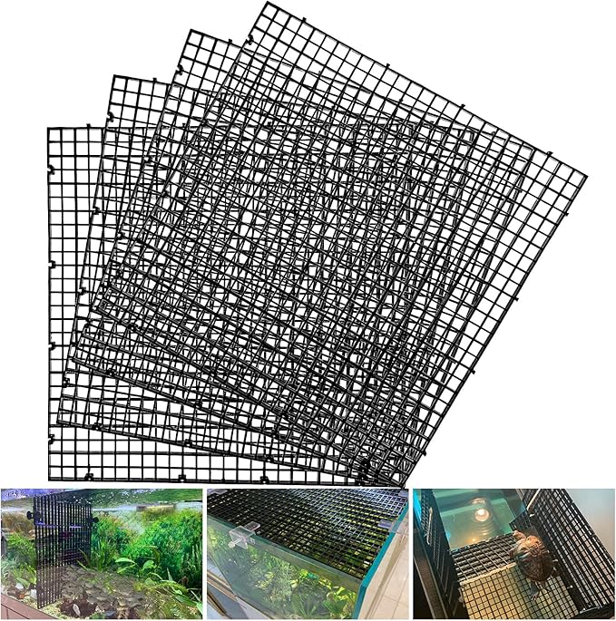Adjustable Aquarium Fish Tank Divider Filter Bottom Plastic Grid Fish Tank Isolation Board Egg Crate Tray((Black, 4pcs 11.8X11.8Inch with 0.35Inch Hole)