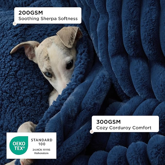 Bedsure ComfyFleece Orthopedic Dog Bed with Waterproof Dog Blanket for XL Dogs, Blue