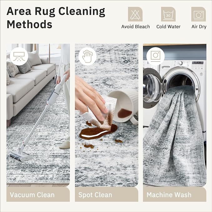Soalmost 12x15 Washable Area Rug Gray Neutral Abstract Living Room Large Carpet