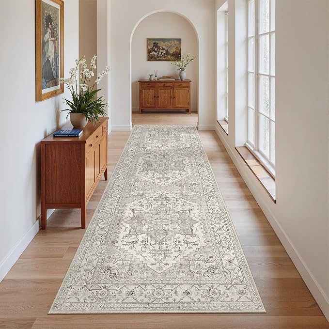 Madane Runner Rug 2'6''x8' Kitchen Runners, Printed Vintage Washable Hallway