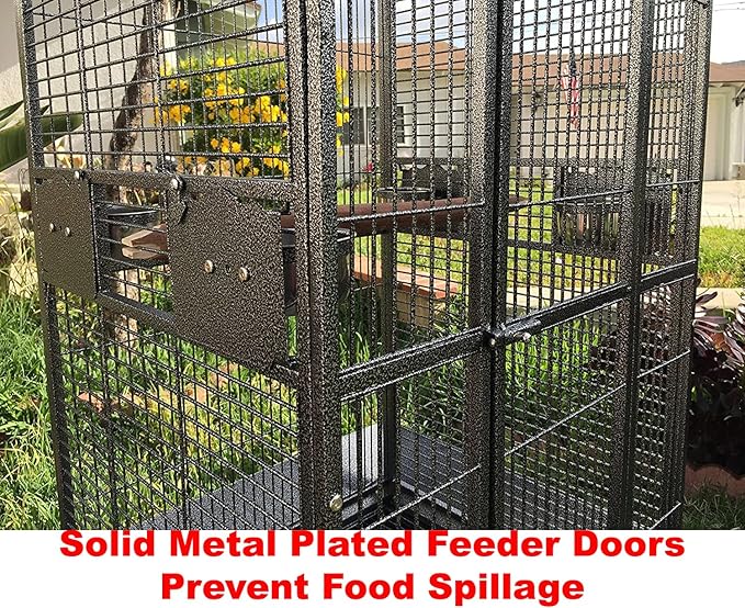 Extra Large Double Ladders Open Play Top Wrought Iron Bird Parrot Parakeet Finch Macaw Cockatoo Cage, Include Seed Guard and Toy Hook (35.5" L x 30.5" W x 66" H, Black Vein)