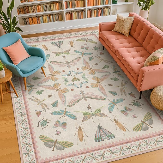 Hazo Haus Washable 5x8 Light Pink Rug