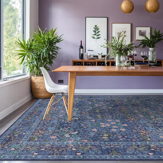 Hazo Haus Boho 8x12 Washable Dark Blue Rug