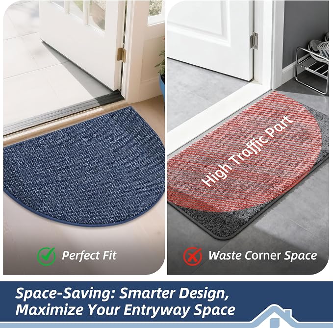 BEQHAUSE Dirt Trapper Door Mat 24" x 36" Half Circle Non-Slip Washable Doormats