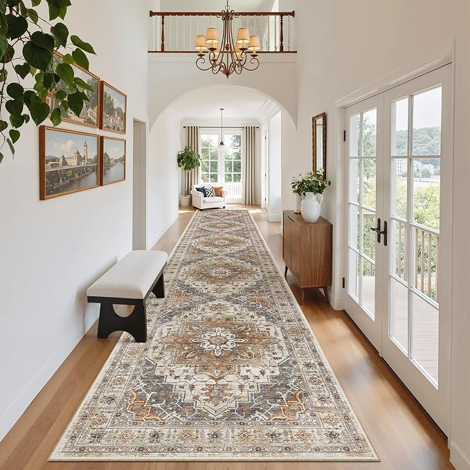 Madane Hallway Runner Rug 2'6''x14', Non Slip Vintage Runners