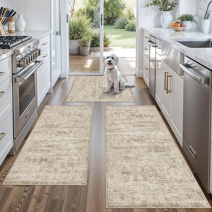 Kitchen Rugs Sets of 3, Washable Non-Slip Kitchen Mats