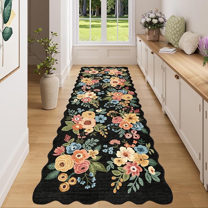 DUKINO 3x8 Washable Runner Rug, Soft Indoor Floral Non Slip Long Runner Rug