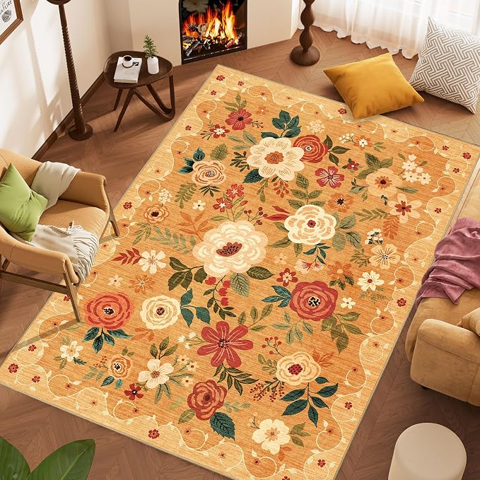 DUKINO 6x9 Area Rug, Floral Rugs