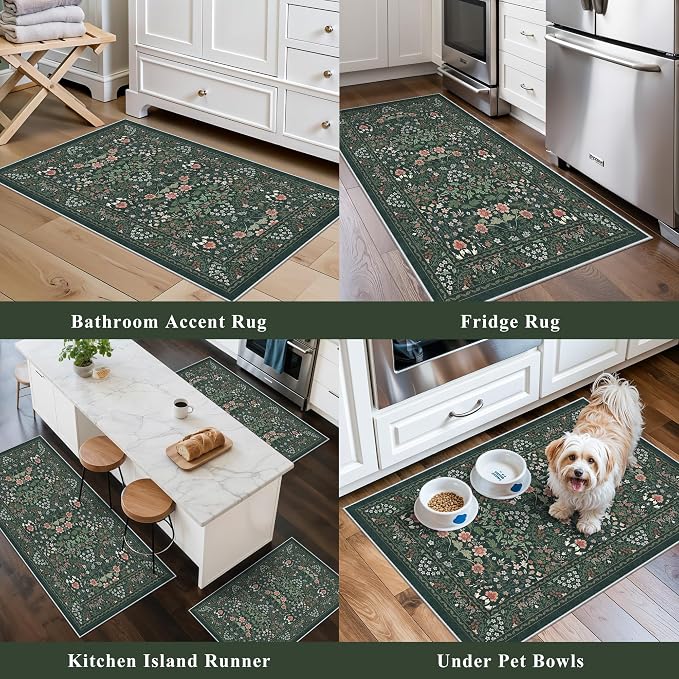 3 Piece Kitchen Rug Set, Washable Non-Slip Kitchen Mats