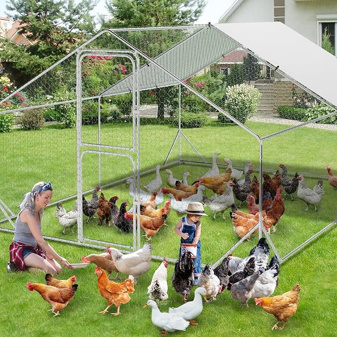 9.8X13.1x6.6FT, Large Walk in Chicken Run Pen Cage, Metal Coop Clearance