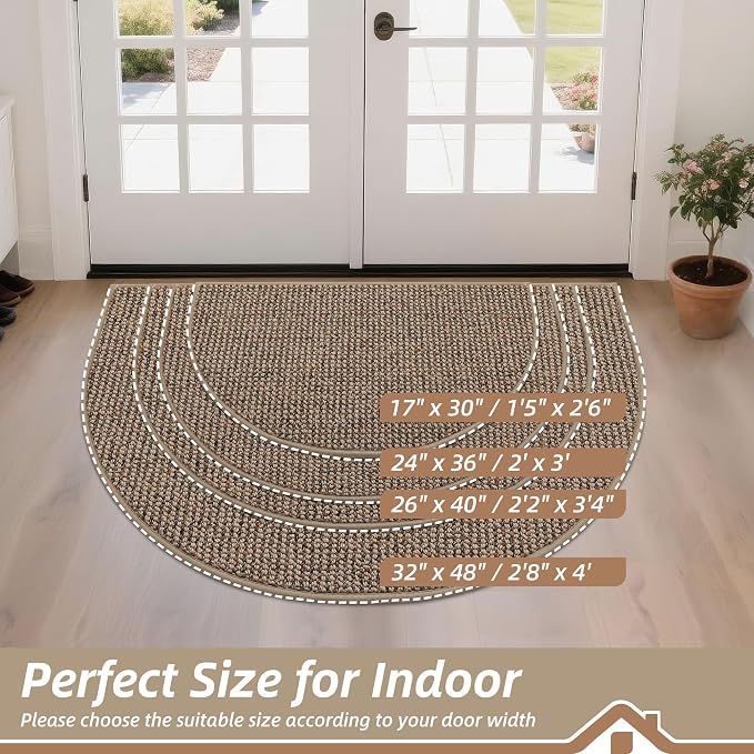 BEQHAUSE Dirt Trapper Door Mat 32" x 48" Half Circle Non-Slip Washable Doormats