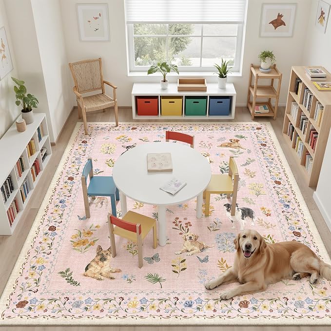 Soalmost Dog 8x10 Pink Area Rugs