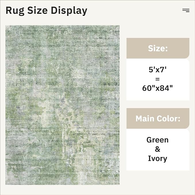 Soalmost Abstract Rug 5x7 Machine Washable Area Indoor Green Low Pile Non-Slip