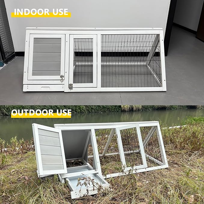 Rabbit Hutch Indoor Outdoor, Chicken Coop, Brooder Box for Chicks, A-Frame Poultry Quail Cage Duck House with Ventilating Wire Bunny Cage for Small Animals (Grey)